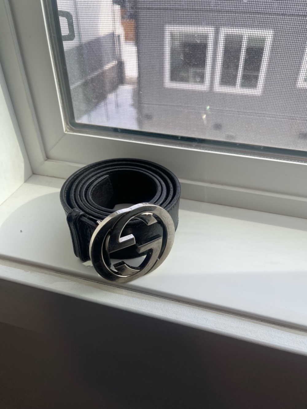 Authentic Gucci Designer Black Leather Belt with Silver Logo Buckle